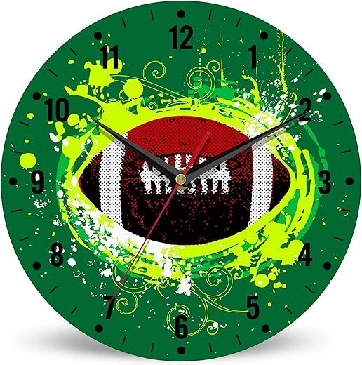 SPUNKER Wall Clocks,American Football Wall Clocks,USA Sport Ball Battery Operated Wall Clock Silent Non-Ticking Decorative for Home Kitchen Bathroom Living Room Bedroom Office 10 Inch