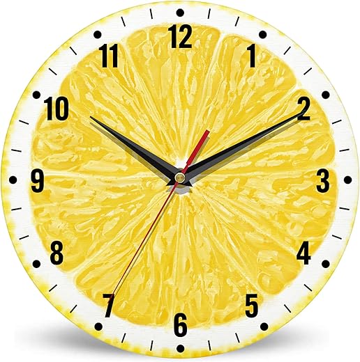 SPUNKER Wall Clocks,Lemon Yellow Fruits 10 Inch Wall Clock,Summer Small Battery Operated Wall Clocks Decorative for Kitchen/Living Room/Bedroom/Bathroom/Dining Room