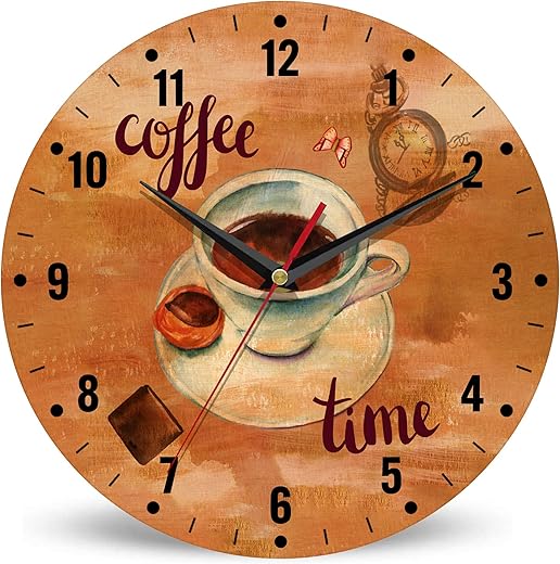 SPUNKER Wall Clock,Vintage Coffee 10 Inch Wall Clock,Butterfly Chocolate Small Battery Operated Wall Clocks Decorative for Kitchen/Living Room/Bedroom/Bathroom/Dining Room