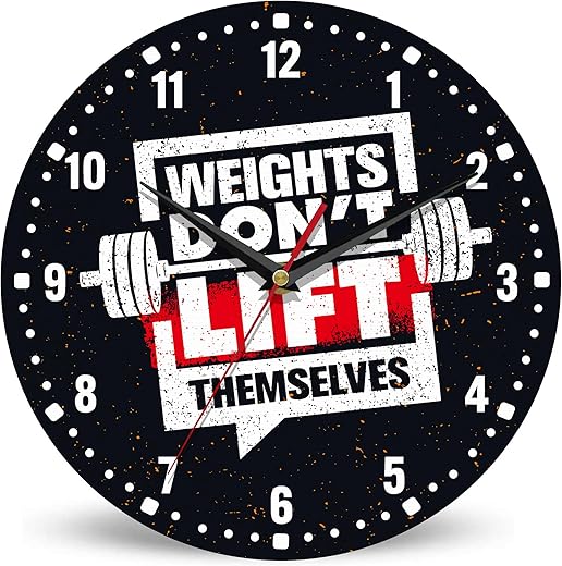 SPUNKER Wall Clock,Weights Don't Lift Themselves 10 Inch Wall Clock,Gym Quote Small Battery Operated Wall Clocks Decorative for Kitchen/Living Room/Bedroom/Bathroom/Dining Room