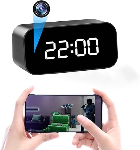 Spy Camera Clock - Hidden Camera - Mini 1080P WiFi Wireless Motion Detection Night Vision Real Time Watch Live Video Nanny Cam