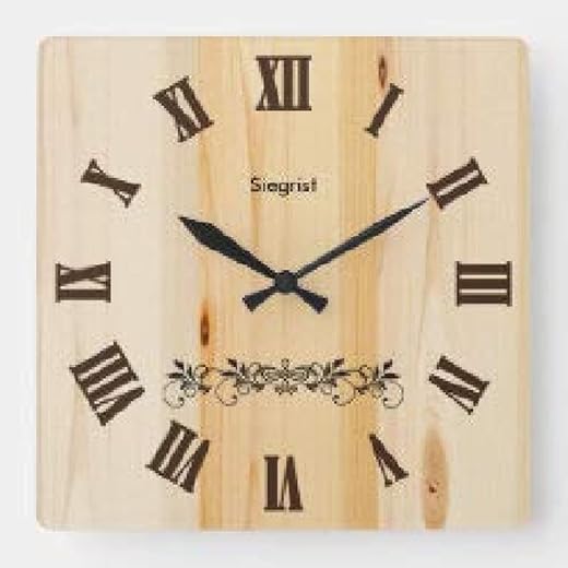 Square Wooden Wall Clock, Butcher Block Wood Style Clock Silent Non Ticking Wall Decor for The Living Room, Kitchen, Office, Bedroom, Patio, 11 X 11 Inch Wall Clock Wall Decor 12 Inch Battery