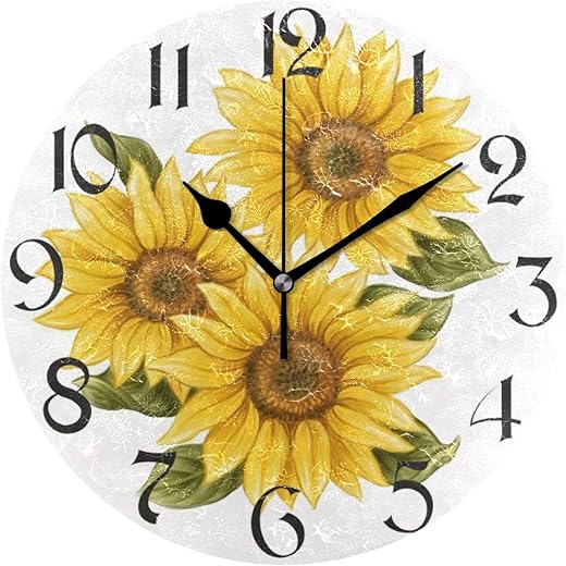 stargrass Sunflower Silent Wall Clock Round - Non-Ticking Desk Clock Battery Operated Quiet Decorative for Living Room Home Office School Kitchen (10 Incl,Small,Sunflower,Multicolor)