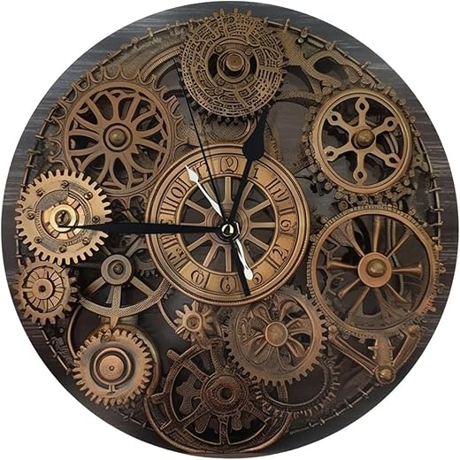 Steampunk Gears Clock Wall Clock 10 Inch Non-Ticking Battery Operated Wall Clocks Modern Round Clocks Decorative for Home Kitchen Living Room Office