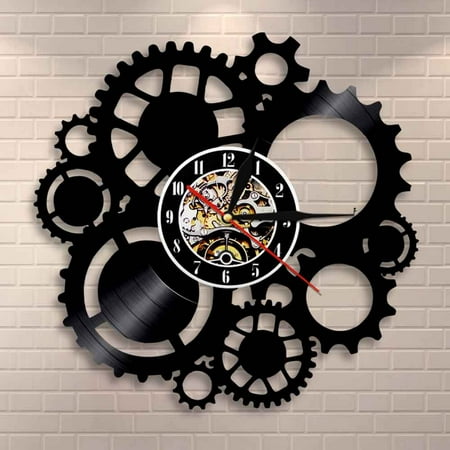 Steampunk Wall Decor Wall Clock Victorian Industrial Steampunk Gears Vinyl Record Wall Clock Gears and Cogs Decorative Clock