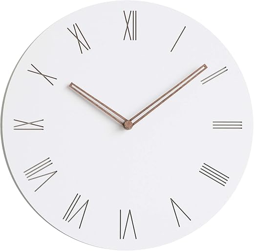 Stephanie Imports Modern Minimalist Wood on White Silent Wall Clock (Roman Numerals)