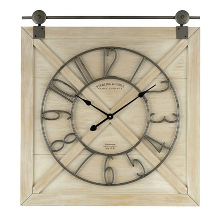 Sterling & Noble 28 Indoor Rustic White Farmhouse Analog Wall Clock with Quartz Movement