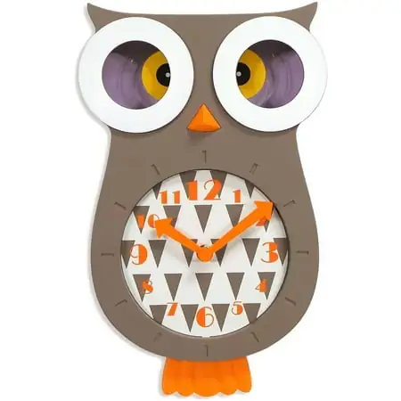 Sterling & Noble Indoor Owl Shaped Pendulum Analog Wall Clock