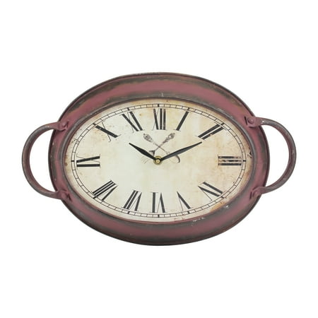 Stonebriar 16.5 Red Analog Oval Farmhouse Battery Operated Wall Clock