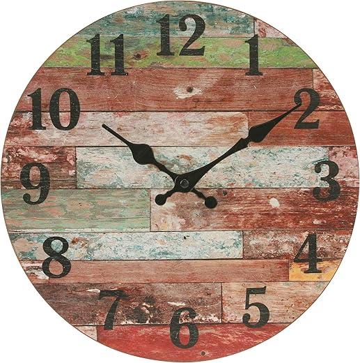 Stonebriar Rustic 12 Inch Round Wooden Wall Clock, Battery Operated, Vintage Farmhouse Wall Decor for the Kitchen, Living Room, Bedroom, or Office