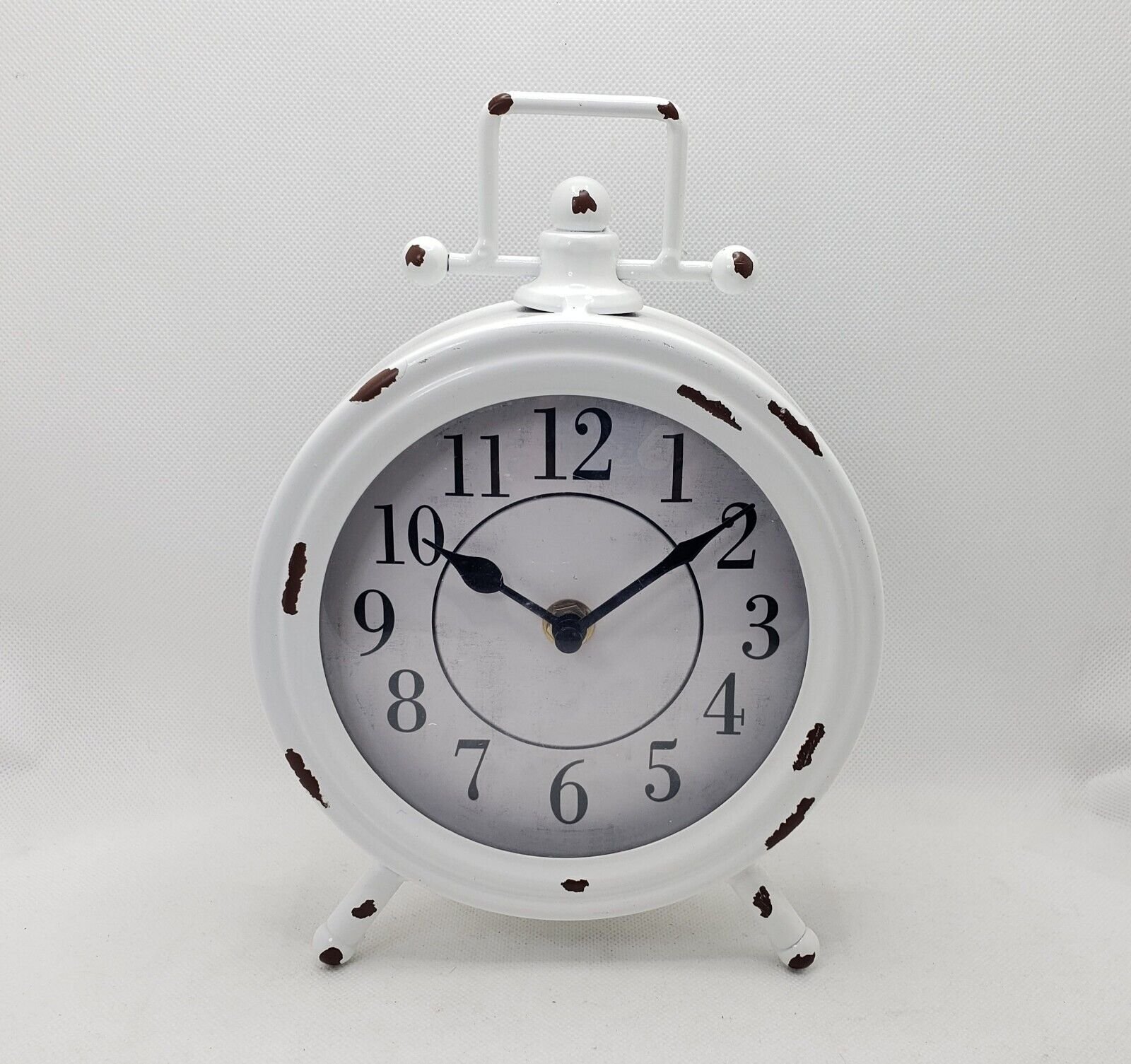 Stratton Home Decor Dorothy Vintage White Metal Table Clock w/ Glass Lens S19354