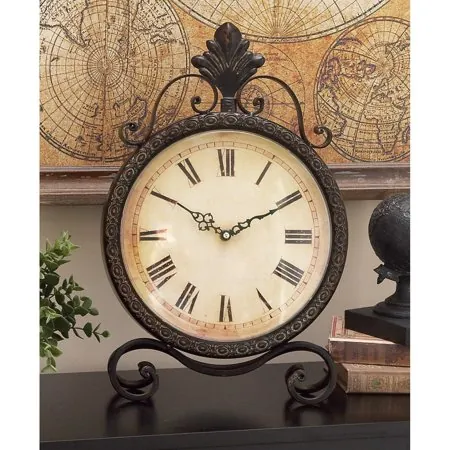 Studio 350 Brown Metal Scroll Decorative Clock