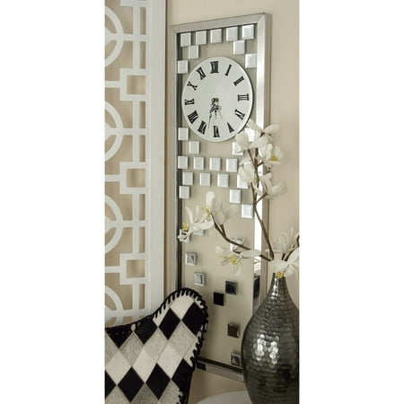 Studio 350 Silver Glass Beveled Mirrored Decorative Wall Clock - 13 x 42