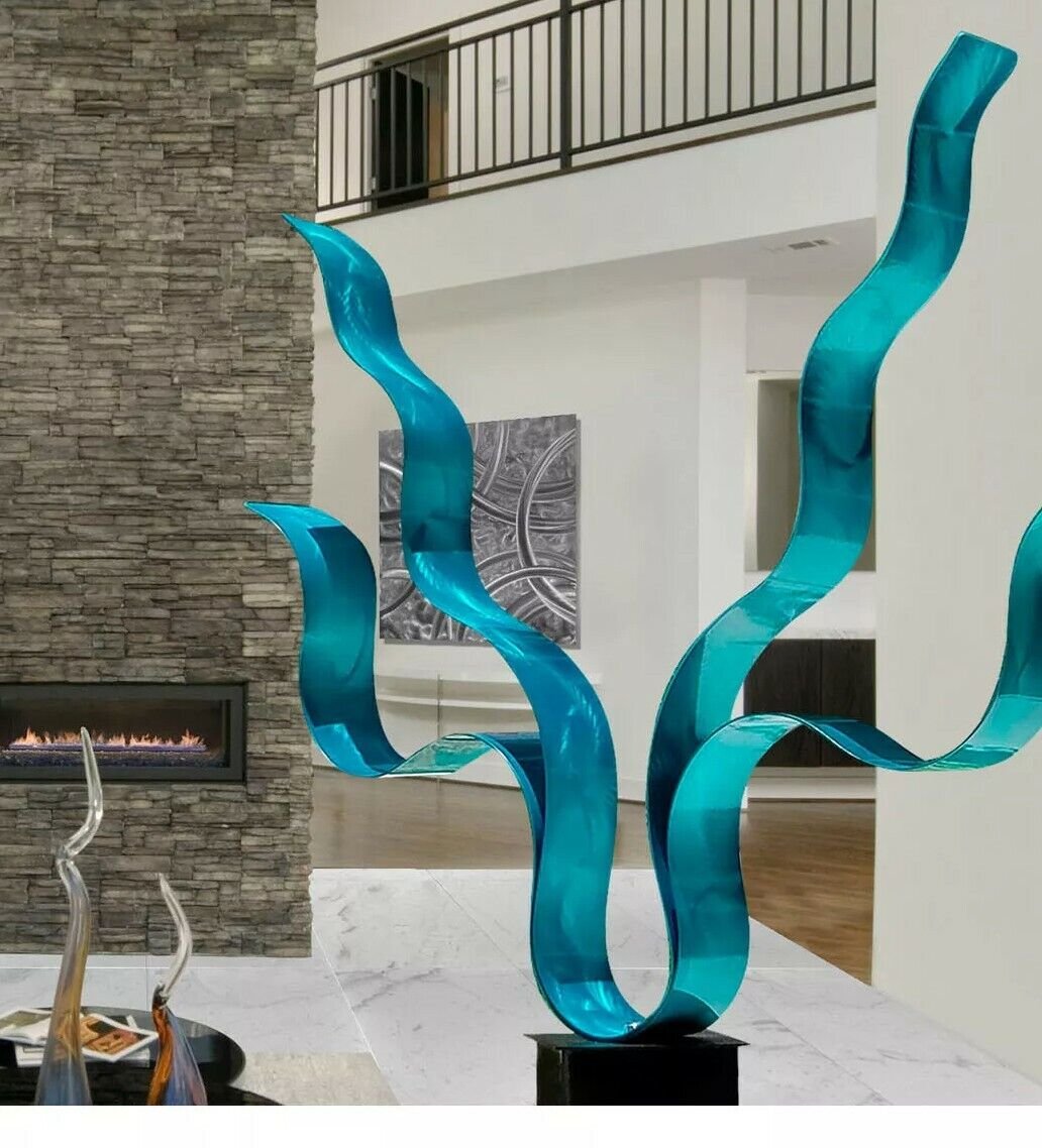 STUNNING! Metal Sculpture Large Modern Abstract Blue Garden Art Artist Jon Allen