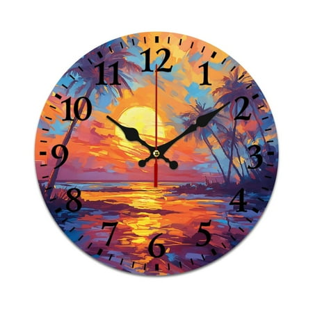 Stylish PVC Wall Clock with Sunset in Florida Theme for Living Room Decor | Eco-Friendly Fashionable Wall Clock PVC - Multiple Sizes, Silent Sweep Movement, High Quality 40cm/15.75in