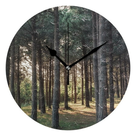 Sunbeam in Forest Wall Clock Battery Operated Round Clock Black Pointer No Numbers Home Decor for Living Room Bedroom 9.84 Diameter