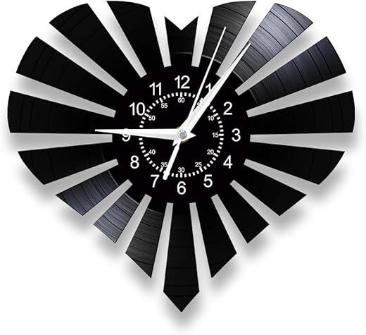 Sunburst Heart Wall Clock, 12 Inch Shining Heart Wall Clock, Silent Quartz Non Ticking Battery Operated Modern Decorative Analog Vinyl Record Wall Clock for Wedding Marriage