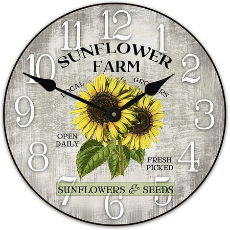 Sunflower Wall Clock | Ultra Quiet Quartz Mechanism | Hand Made in USA Beautiful Crisp Lasting Color | Comes in 8 Sizes