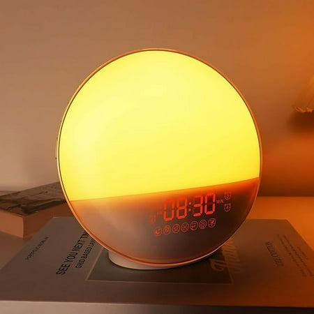 Sunrise Alarm Clock for Heavy Sleepers, Wake-up Light with Sunrise/Sunset Simulation, Dual Alarms and Nature Sounds, Snooze and Sleep Aid, FM Radio, 7-Color Bedroom Night Light, Gift Idea