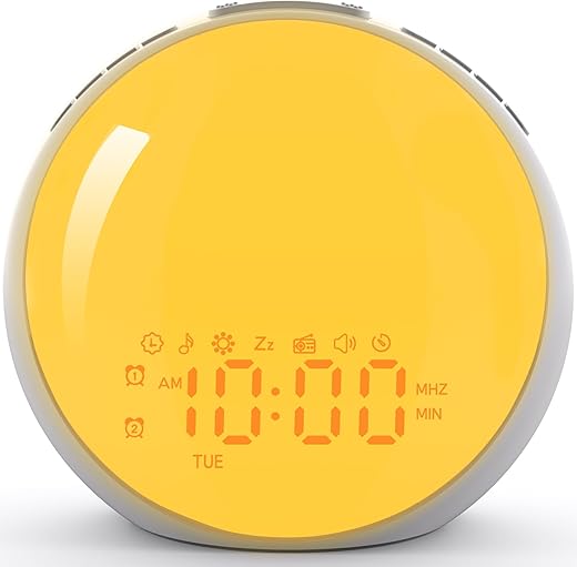 Sunrise Alarm Clock Wake Up Light, Alarm Clock with Sunrise/Sunset Simulation, 8 Colors Night Light, 10 Soothing Sounds, FM Radio, Dual Alarms, Snooze, Loud Alarm Clock for Heavy Sleepers Adults Kids