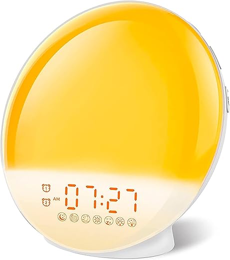 Sunrise Alarm Clock Wake up Light, FM Radio, Bedroom Gradient Sunrise, Snooze, Night Light, Daylight. 7 Colors, 7 Natural Sounds.