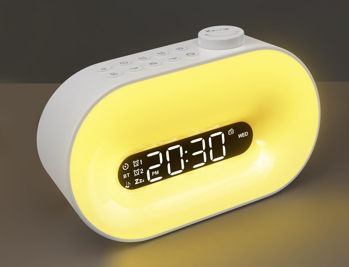 Sunrise Alarm Clock Wake Up Light, Gradual Sunlight Lamp Clock, Sound Machine with 10 Soothing Sounds, FM Radio, Nightlight, Bluetooth Speaker, Digital Clock for Bedroom, Kids, Heavy Sleepers Adults