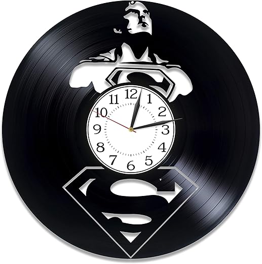 Superhero Birthday Gift Idea for Boy Movie Original Home Decor Man Super Wall Clock 12 Inch for Fan Super-Man Vinyl Record Wall Clock DC Comics Handmade Clock