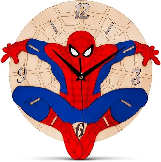 Superhero Wall Clock for Kids, 12'' Frameless Wooden Wall Clock, Battery Operated Silent Analog Clock, Bedrooms Office Home Wall Decor, Birthday Party Supplies for Boys and Girls