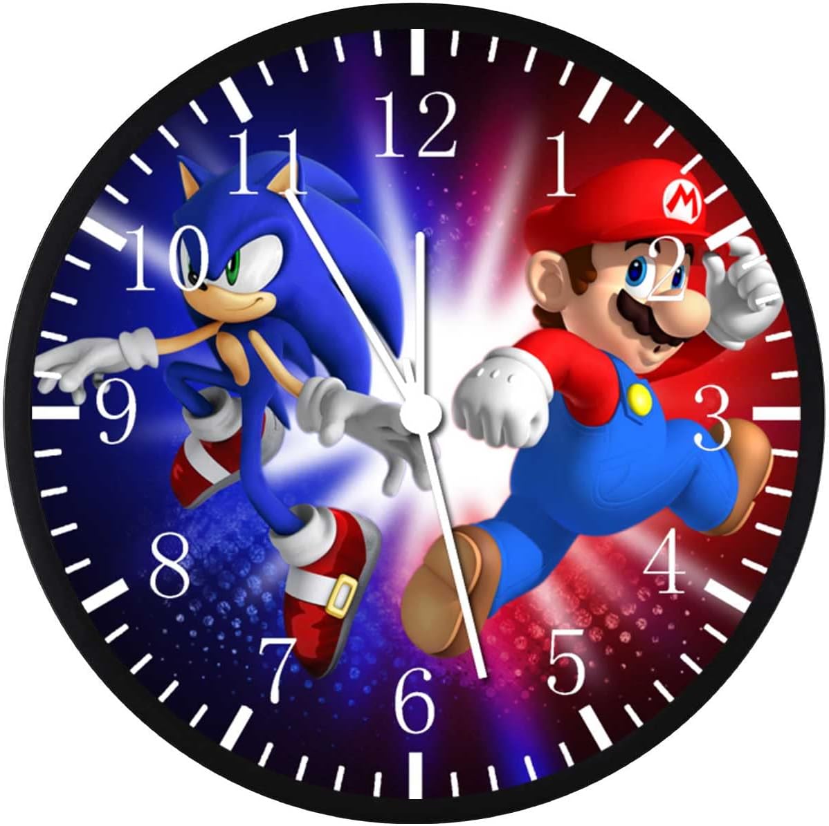 Super Sonic and Mario Wall Clock Large 12 Clear Glass Face Silent Non-Ticking Nice for Gift or Décor G187