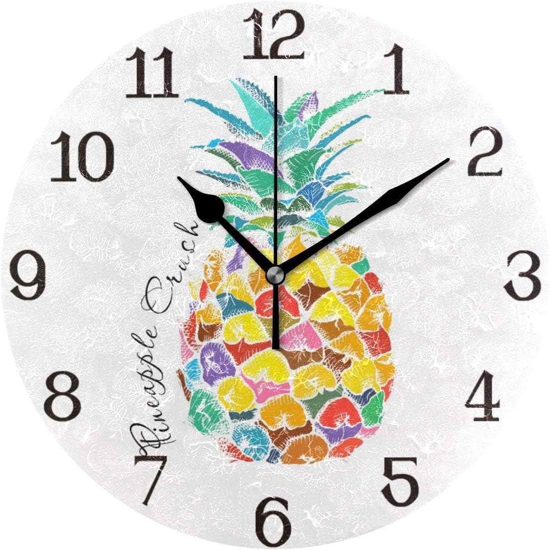 susiyo Summer Colorful Pineapple Wall Clock 9.8 Inch Silent Round Wall Clock Battery Operated Non Ticking Creative Decorative Clock for Kids Living Room Bedroom Office Kitchen Home Decor