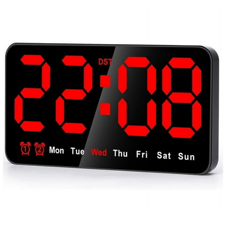 Symkmb Digital Wall Clock, 9Inch LED Digital Clock Display with 12/24H, Big Digits,Small Silent Wall Clock