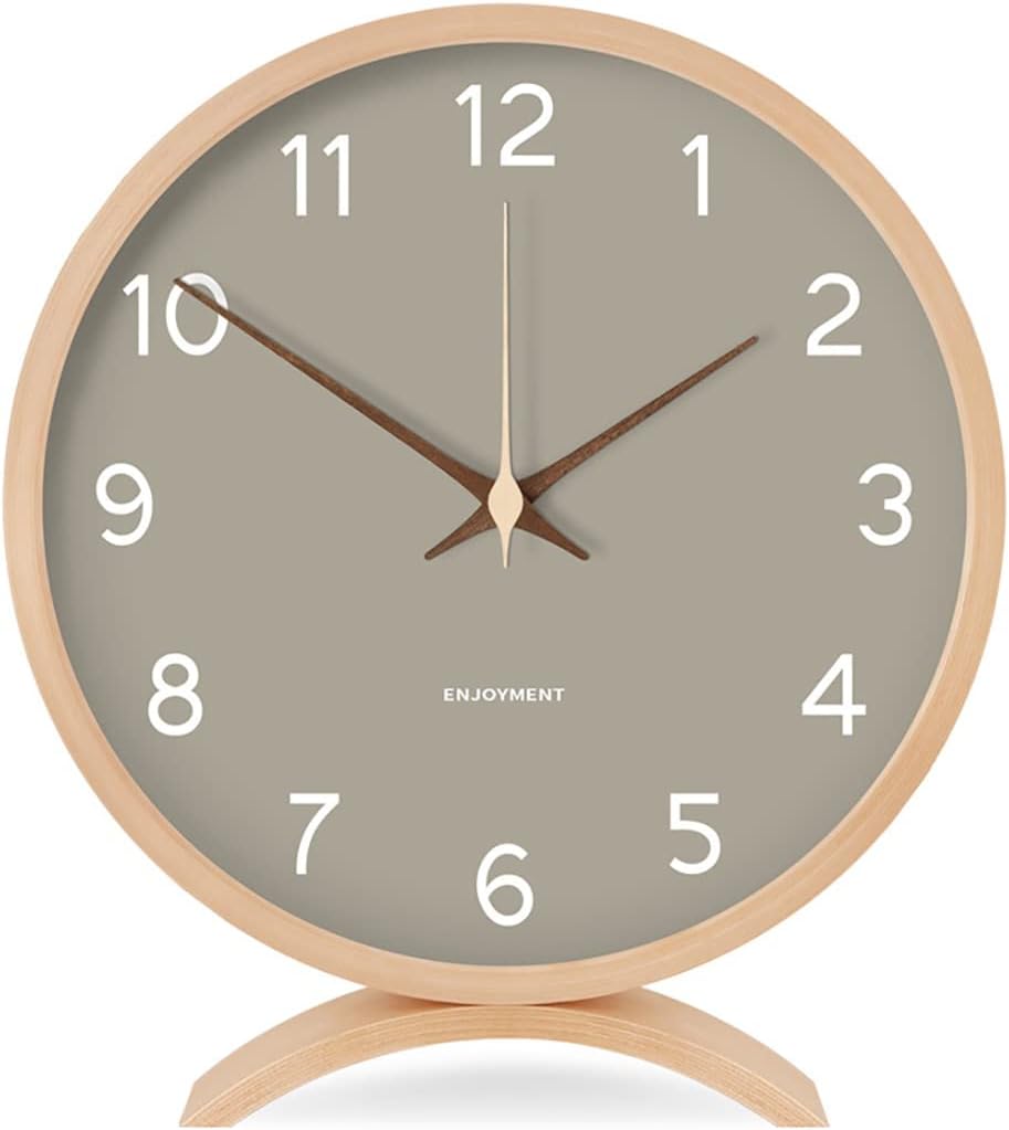 Table Clock - Silent Non-Ticking 8in Wooden Timepiece Desk Clock Perfect for Living Room Office Bedroom Decor（Grey）