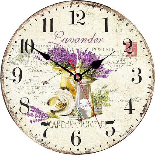 TAHEAT 12 Inch Vintage Lavender Wall Clock, Aesthetic Purple Bathroom Decor, Decorative Battery Operated Silent Non Ticking Wall Clocks for Kitchen Living Room Bedroom Office