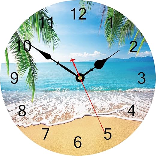 TAHEAT 14 Inch Summer Palm Trees Wall Clock Tropical Hawaiian Seashore Clocks, Silent Non Ticking Easy to Read Wall Clock for Kitchen/Bedroom/Living Room