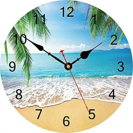 TAHEAT 14 Inch Summer Palm Trees Wall Clock Tropical Hawaiian Seashore Clocks Silent Non Ticking Easy to Read Wall Clock for Kitchen/Bedroom/Living Room