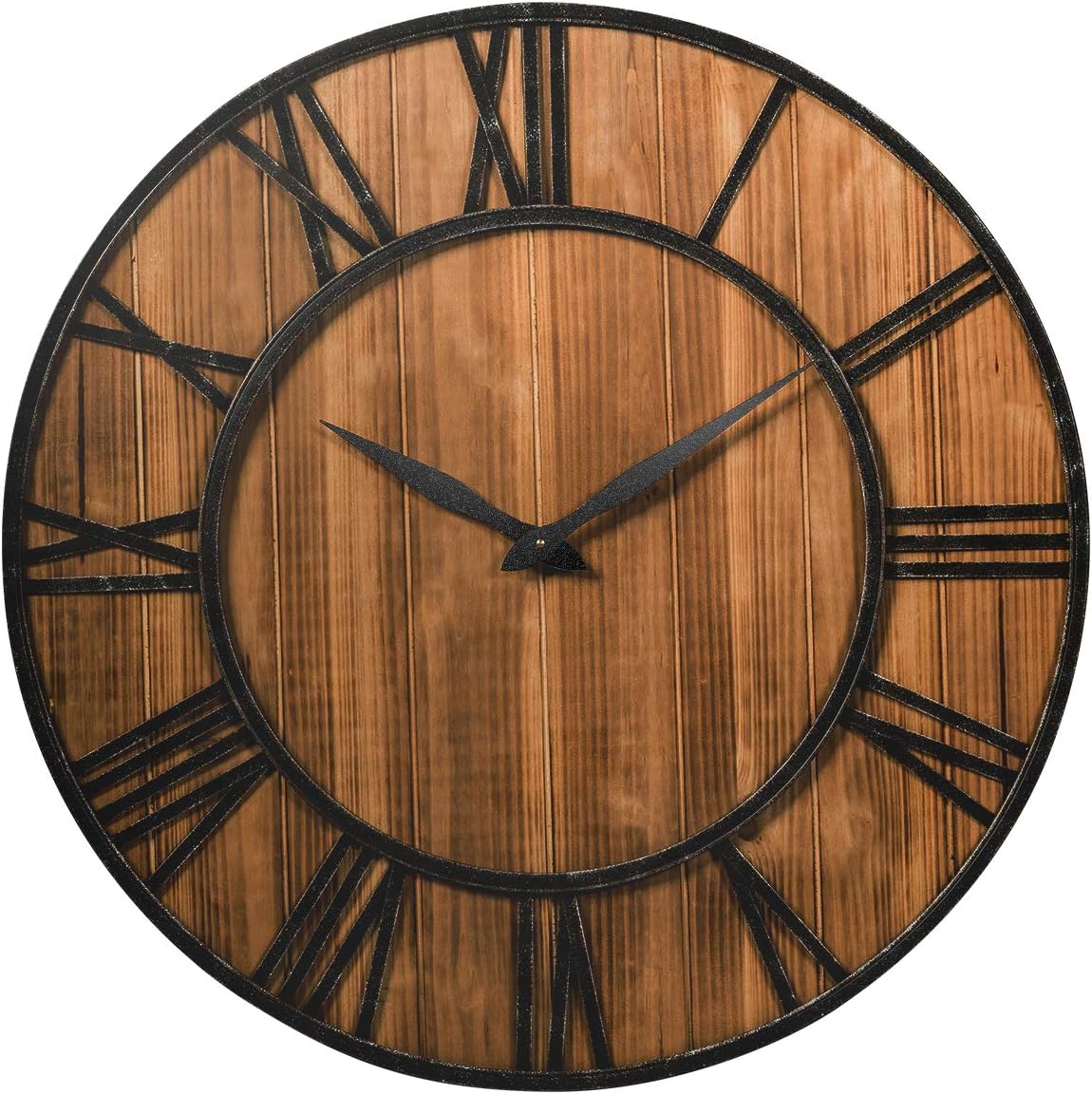 Tangkula 30 Inch Round Wall Clock, Farmhouse Large Wall Clock with Roman Numerals, Decorative Wooden Wall Clock, Come with AA Battery, Rustic Wall Clock Hanging for Home Office (Bronze+Brown)