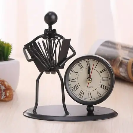 Tanuse Creative Stainless Steel Small Desk Clock Retro Personality Clock Gift Birthday Gift Table Alarm Clock with Musical Instruments Gadgets Decoration Craft Big Sale!