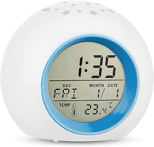 Tarklanda Kids Alarm Clock,Moon Stars Projector 7 Color Night Light,Kid Sleep Trainer Alarm Clock, Kids Wake up Light Alarm Clock Aid Digital Alarm Clock for Kids Bedroom Girls Boys Thanksgiving