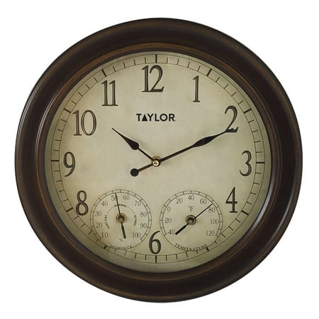 Taylor 14-inch Metal Garden Clock with Hygrometer and Thermometer