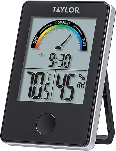 Taylor Digital Wireless Indoor Comfort Level Thermometer and Hygrometer, Easy-to-Read Display for Home, Office, Greenhouse, Nursery, and Indoor Areas, Black