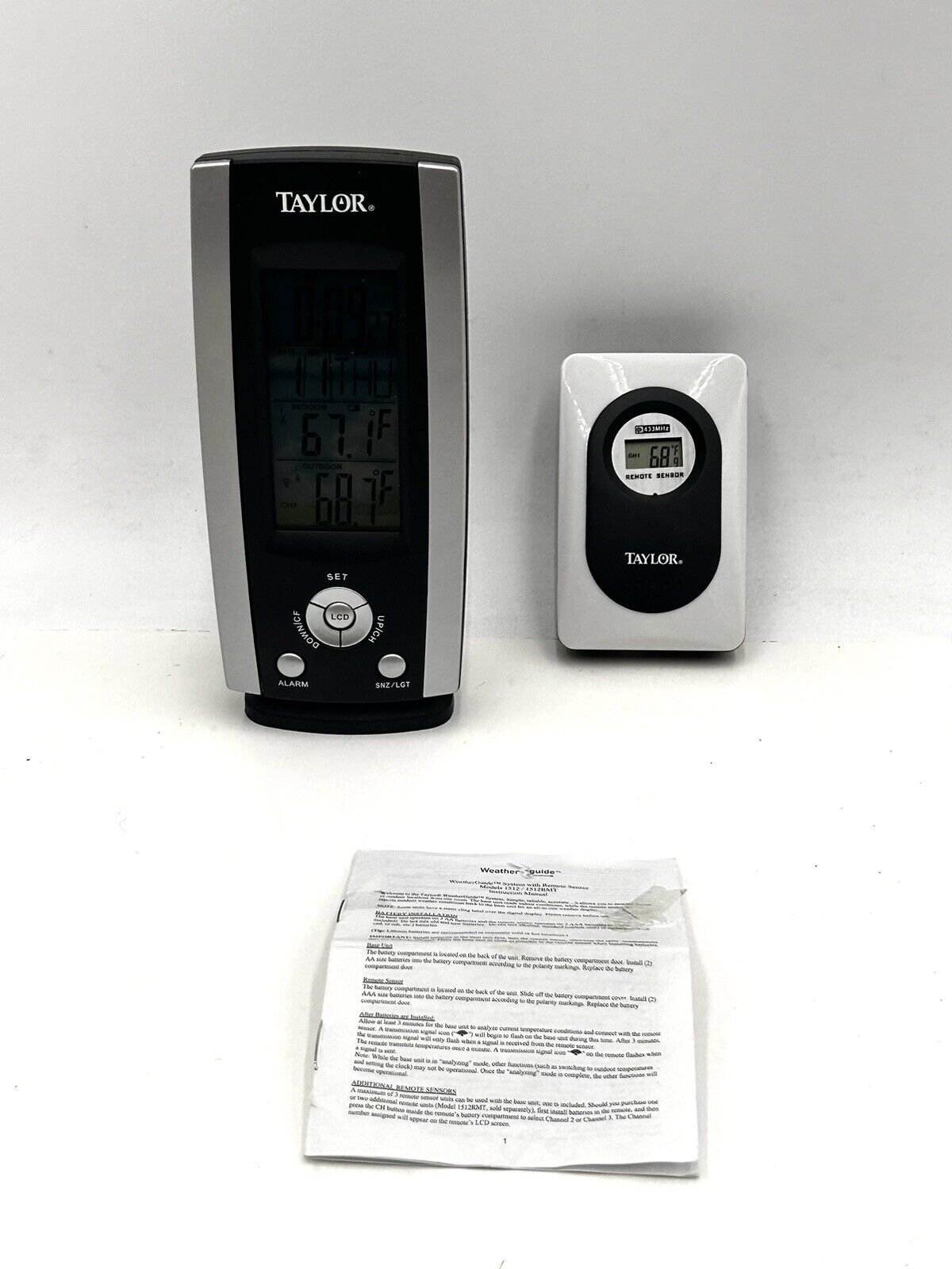 Taylor Wireless Weather Station with Clock Calendar Alarm 1512 Base Remote WORKS