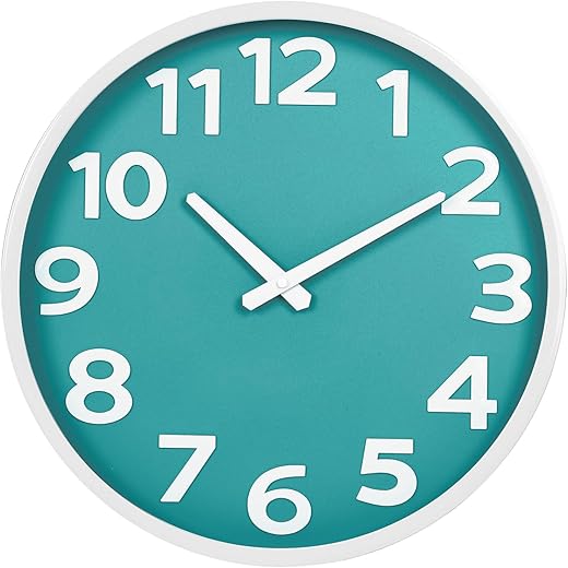 Teal Large Wall Clock 16 Inch Silent Non-Ticking Quality Quartz Battery Operated Modern Clock for Kitchen Bedroom Living Room Office Classroom Décor