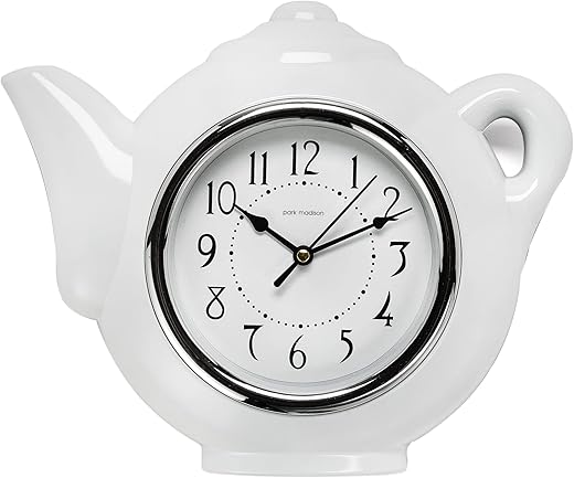 Teapot 9 Inch Quality Quartz Battery Operated 3-D Easy to Read Home/Office/Kitchen/Classroom/School Clock Classic Movement, White (13903)