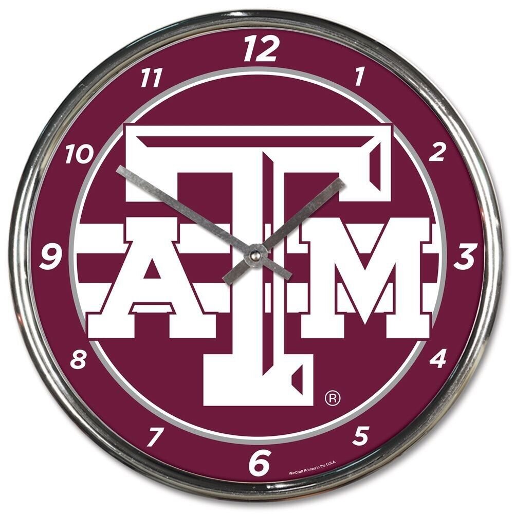 TEXAS A&M AGGIES LOGO 12" CHROME ROUND WALL CLOCK NEW WINCRAFT