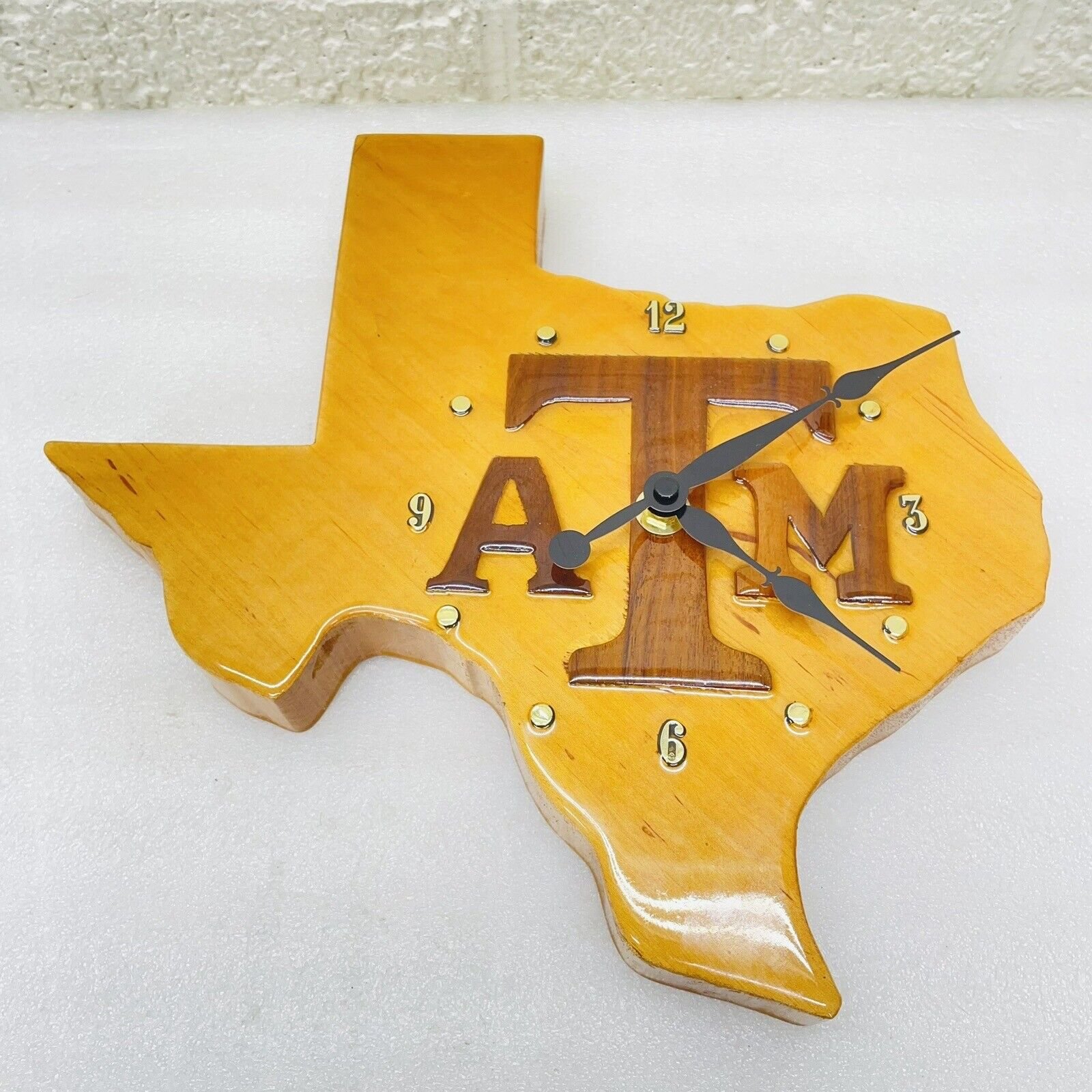 Texas A&M Aggies Wood Wooden State Shape 12"x11" Polyurethane Wall Clock •WORKS‼