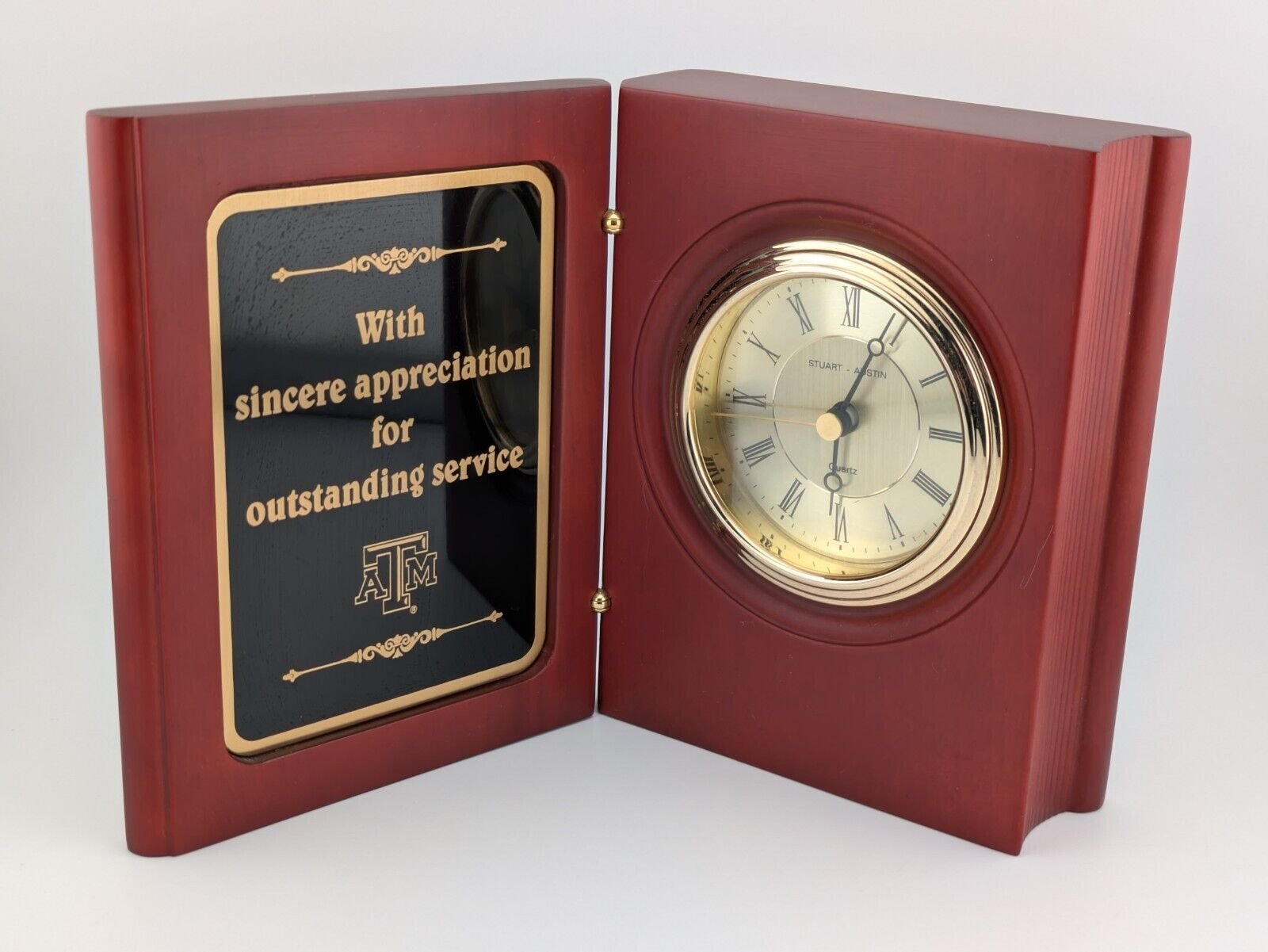 Texas A&M University Gift Appreciation Desk Clock Untested Wood Book
