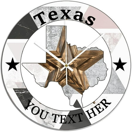 Texas Wall Clock Retro Design Round Pvc Clock Silent Non-Ticking Texas Flag State Art Rustic Vintage Western Country Farmhouse Iron Wall Décor For House 15X15