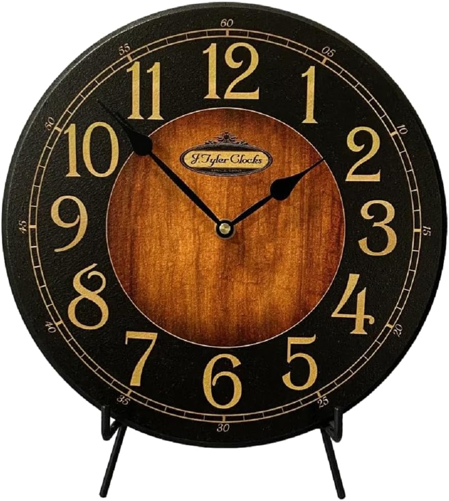 The Big Clock Store Handcrafted Black & Wood Wall Clock | Silent Non-Ticking Mechanism | Rustic Charm for Kitchen, Living Room, or Bedroom | Battery Operated | Made in USA | Large (12-Inch)