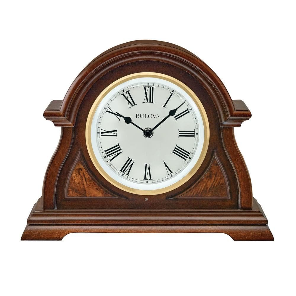 The Bostonian lighted table clock in solid warm brown cherry wood frame...