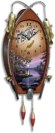 The Bradford Exchange James Meger Lakeside Memories Sculpted Fishing Art Wall Clock